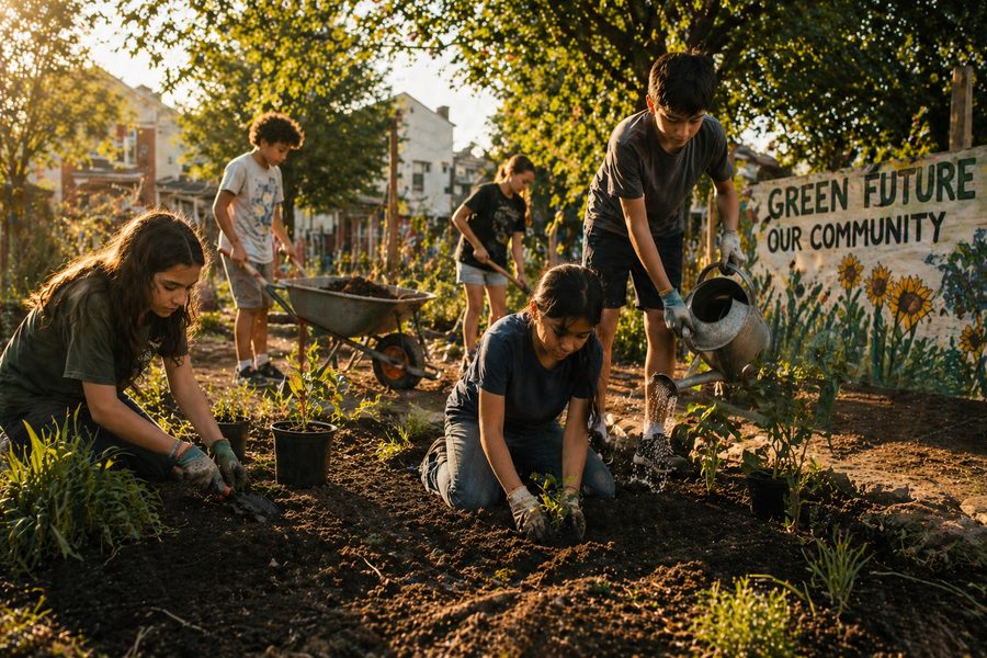 Children contributing to their community and environment