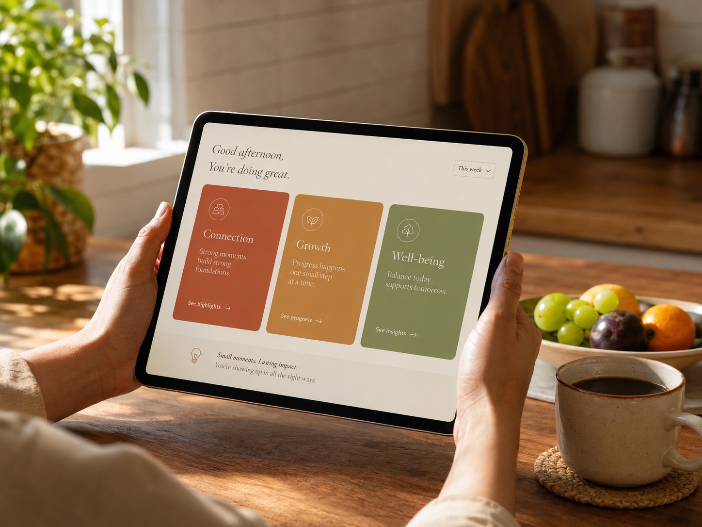 The digital Passport dashboard on an iPad — a clean parent-facing view of the child's expedition