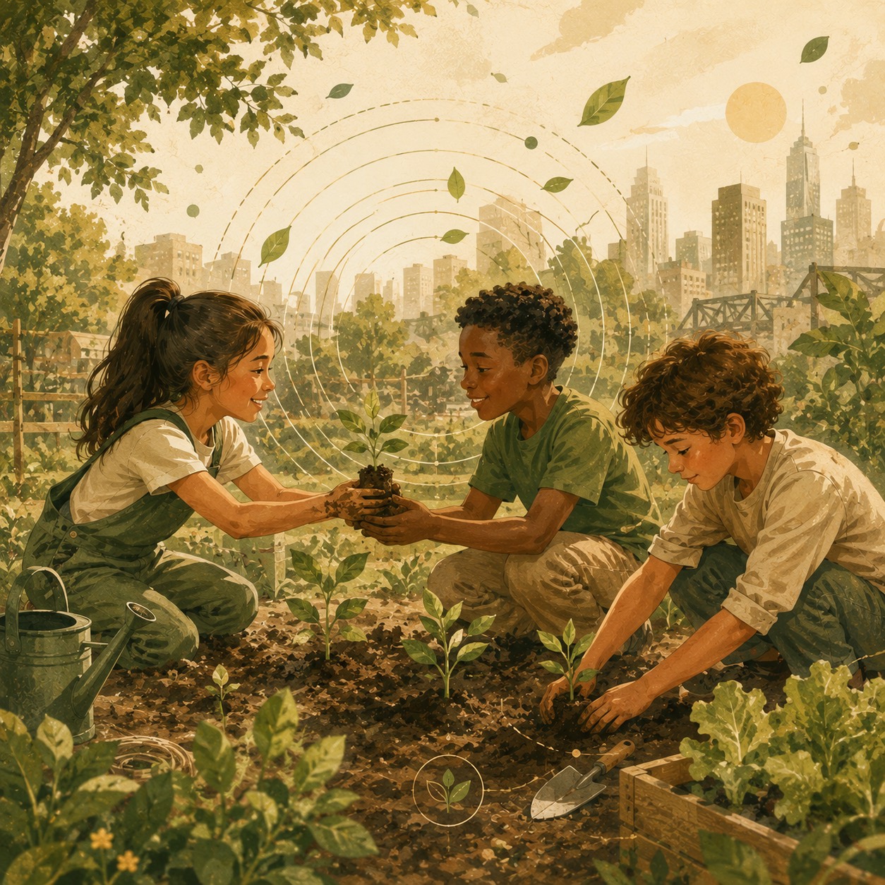 Children planting seedlings together — the Contribute pillar